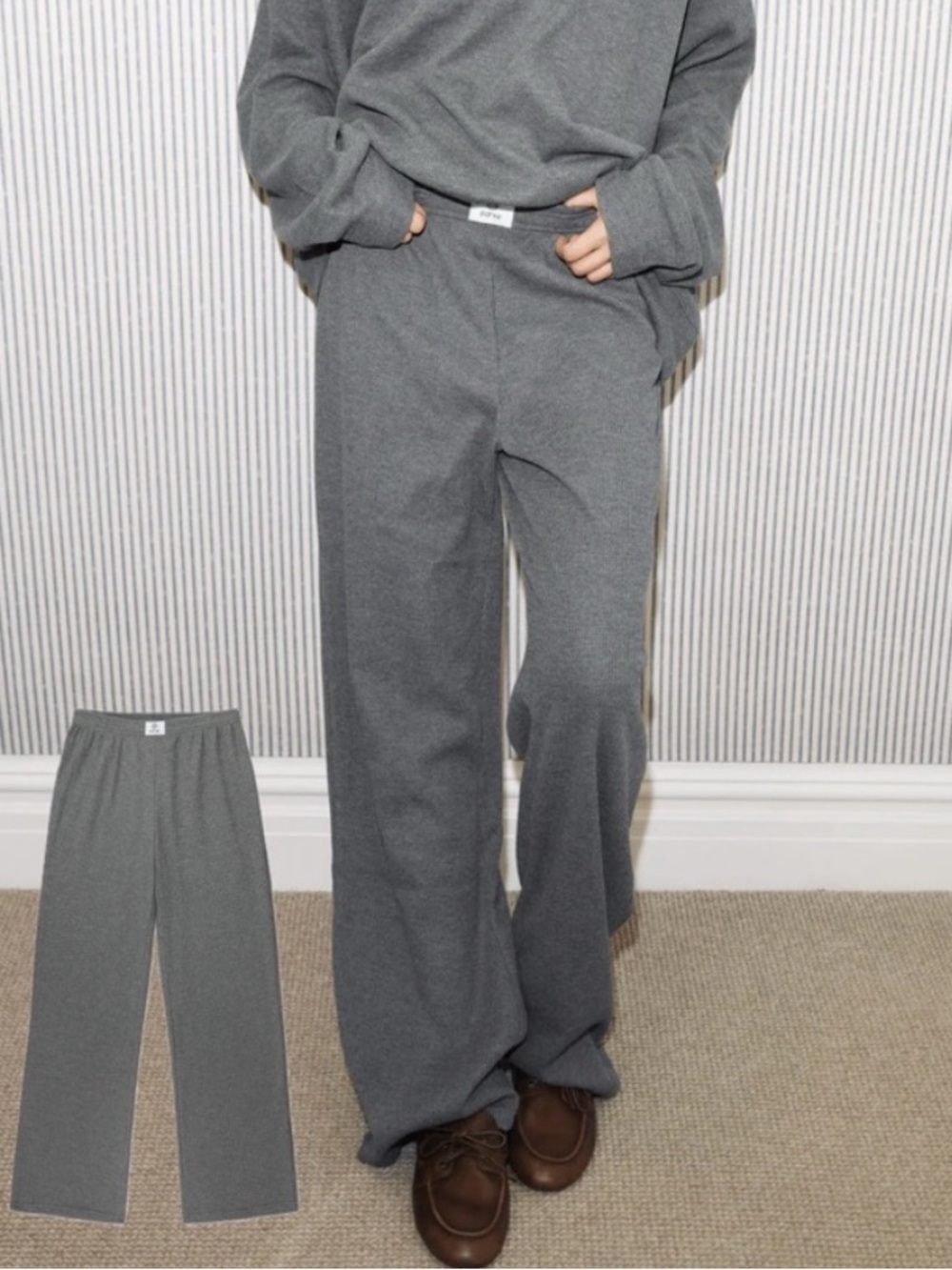PARKE Waffle Boxer Wide Leg Pants in Stormy Gray